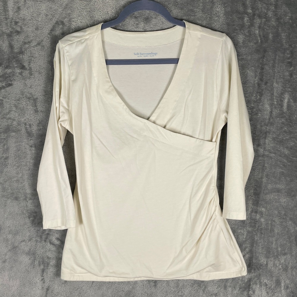Soft Surroundings Surplice Top Womens Medium‎ Ivory Excellent Pima Cotton Modal